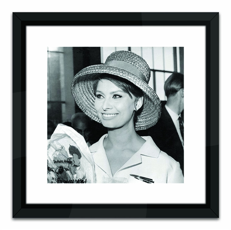 Worlds Away Sophia Loren 16 x 16 Black and White Print with Black Lacquer Frame SVS150