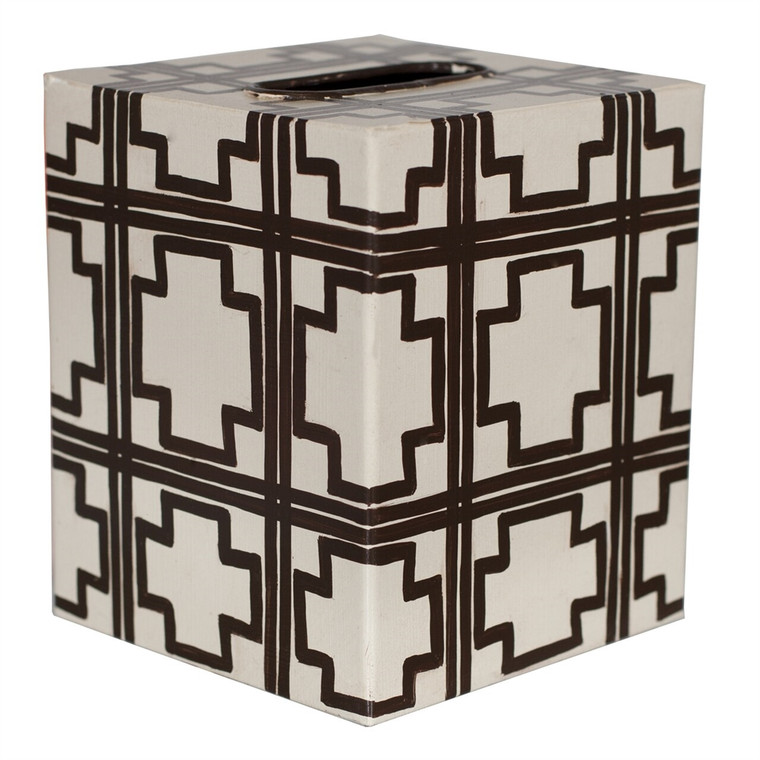 Worlds Away Squares Off White and Brown Tissue Box KBSQUAREDBR