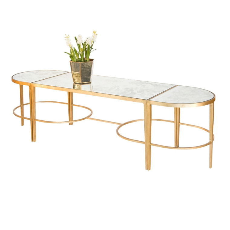 Worlds Away Three Piece Gold Leaf Sabre Leg Coffee Table with Antique Mirrored Tops FNAMCF3