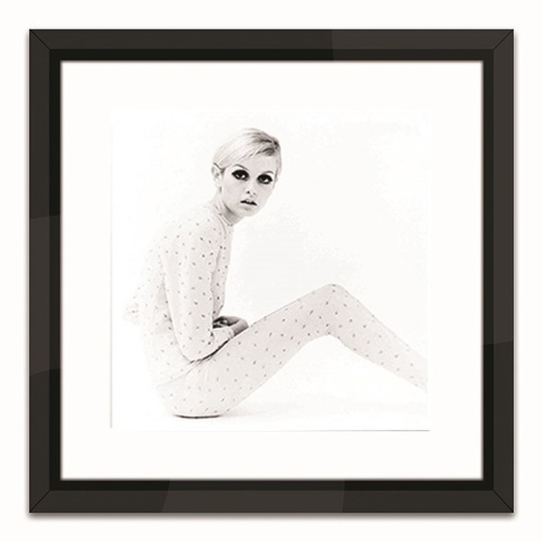 Worlds Away Twiggy 16 x 16 Black and White Print with Black Lacquer Frame SVS27