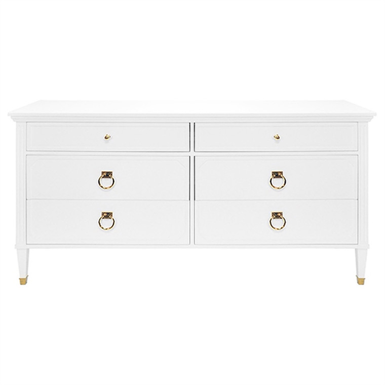 Worlds Away Vincent Six Drawer Chest in White Lacquer with Brass Hardware VINCENT WH