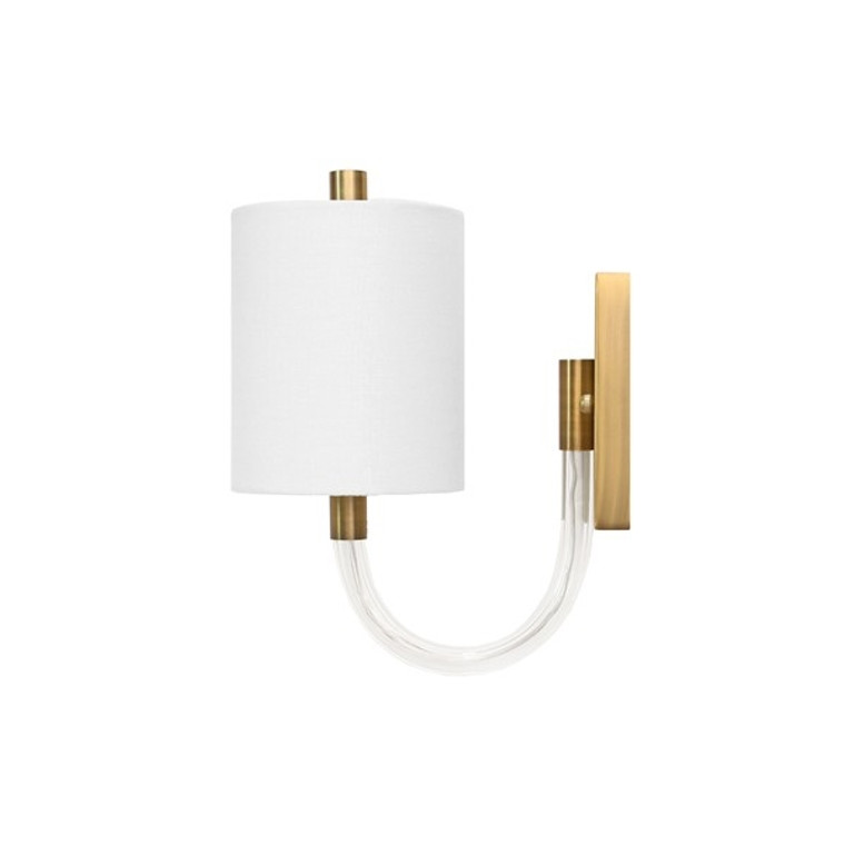 Worlds Away Walton Sconce With White Linen Shade in Antique Brass WALTON ABR