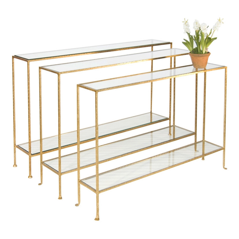 Worlds Away Woodard Large Console with Clear Glass in Gold Leaf (one on the left) WOODARD G