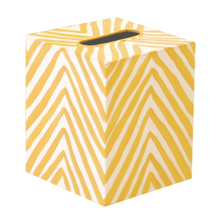 Worlds Away Zebra Print Kleenex Box Cover Yellow and Off White KBZEY