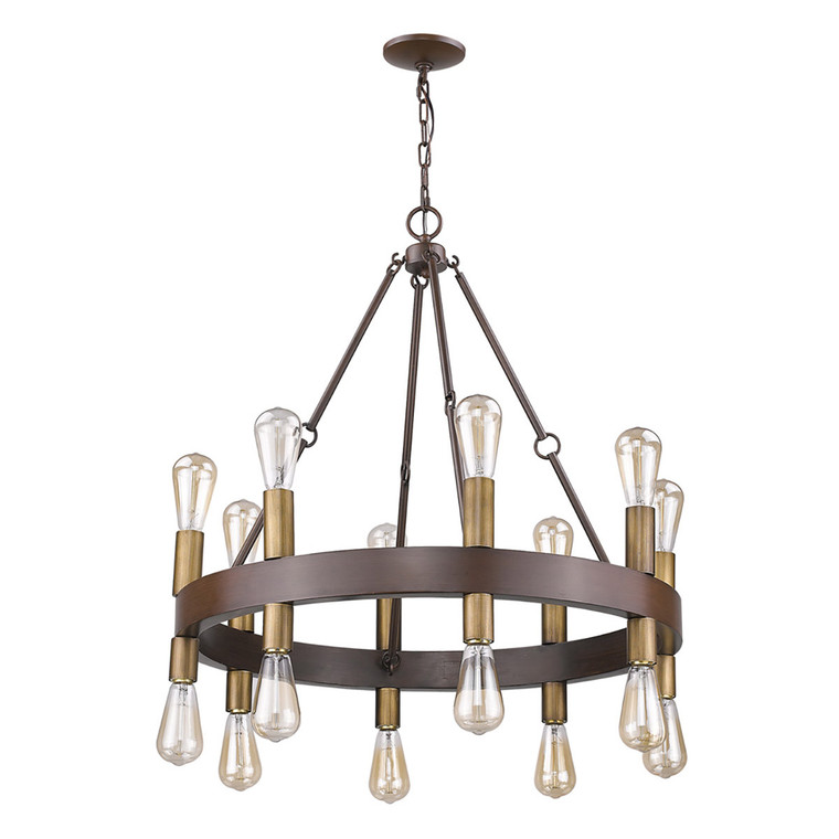 Acclaim Lighting Cumberland 16-Light Wood Finish Chandelier With Raw Brass Sockets in Faux Wood Finish IN11385W