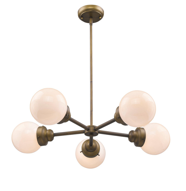 Acclaim Lighting Portsmith 5-Light Raw Brass Chandelier With White Globe Shades in Raw Brass IN21223RB