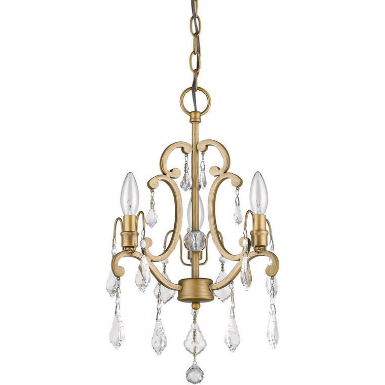 Acclaim Lighting Claire 3-Light Antique Gold Convertible Mini Chandelierto Semi-Flush Mount With Crystal Accents in Antique Gold IN11355AG