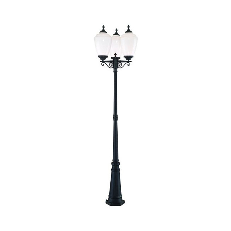 Acclaim Lighting Acorn 3-Head Matte Black Post light with White Acrylic Globes in Matte Black 5369BK/WH