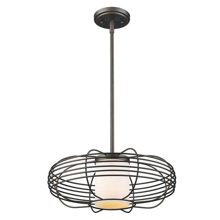 Acclaim Lighting Loft 1-Light Oil-Rubbed Bronze Wire Globe Pendant With Etched Glass Interior Shade in Oil Rubbed Bronze IN21215ORB