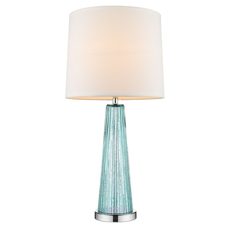 TREND Lighting Chiara 1-Light Seafoam Glass And Polished Chrome Table Lamp With Off-White Shantung Shade in Polished Chrome BT5763