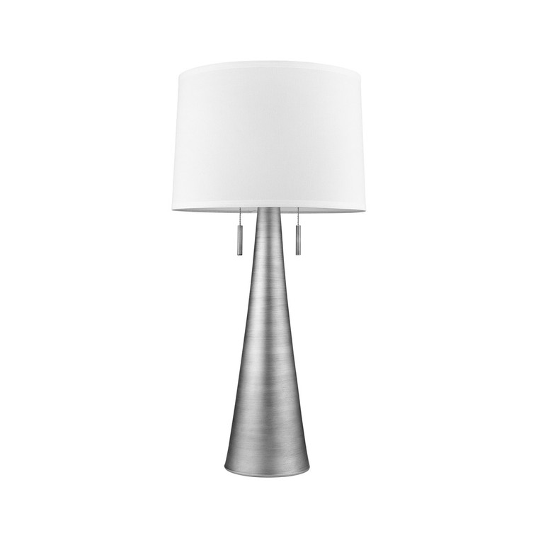 TREND Lighting Muse 2-Light Hand Painted Weathered Pewter Table Lamp With Off-White Shantung Shade in Hand Painted Weathered Pewter TT7233-66