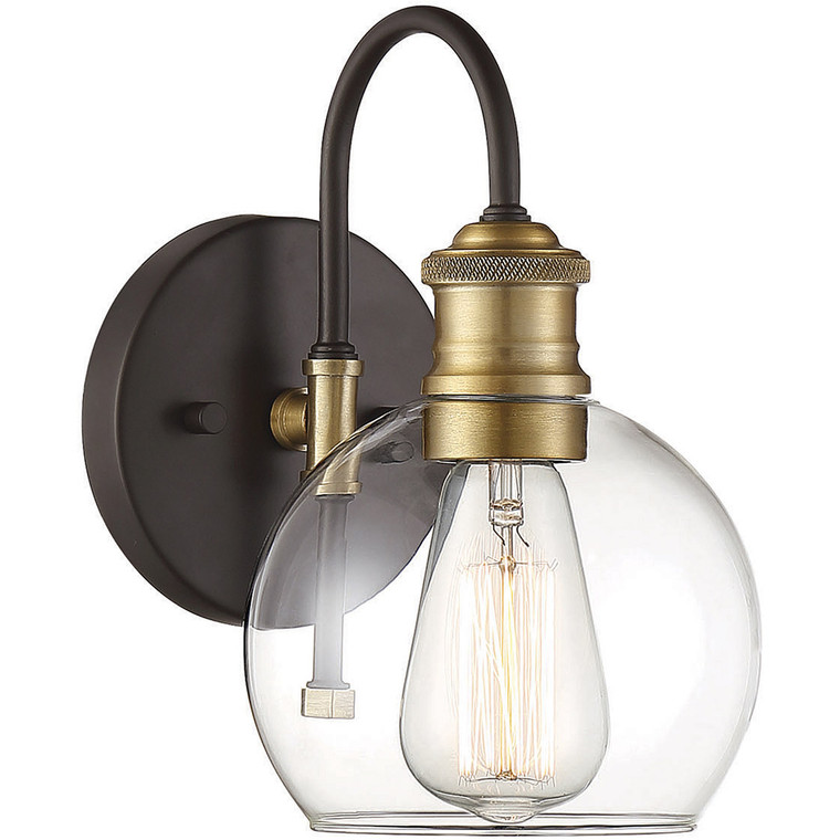 Meridian 1-Light Outdoor Wall Lantern in Oil Rubbed Bronze with Natural Brass M50040ORBNB