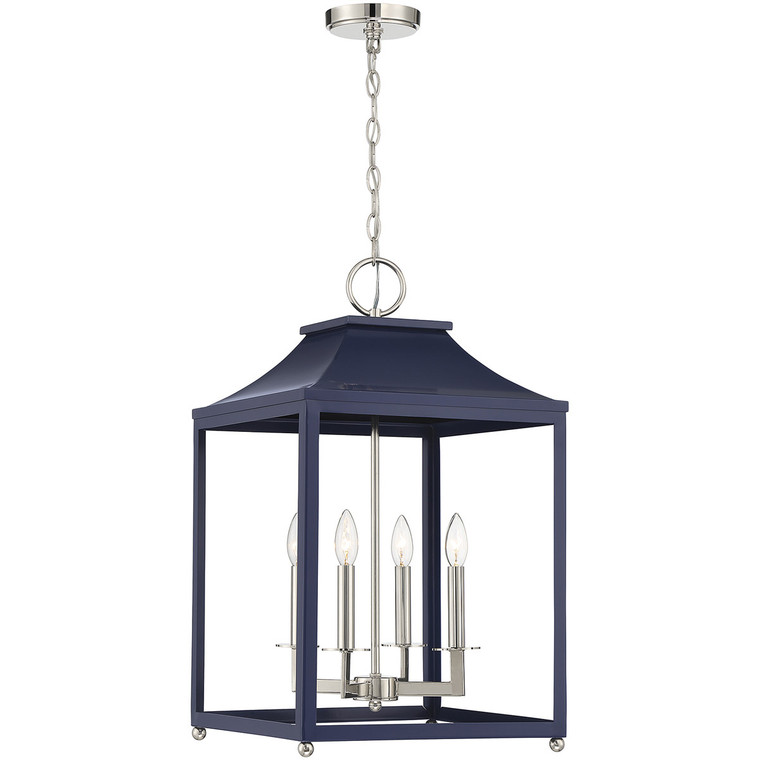 Meridian 4-Light Navy Blue with Polished Nickel Pendant M30009NBLPN
