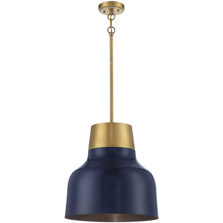 Meridian 1-Light Pendant in Navy Blue with Natural Brass M70115NBLNB