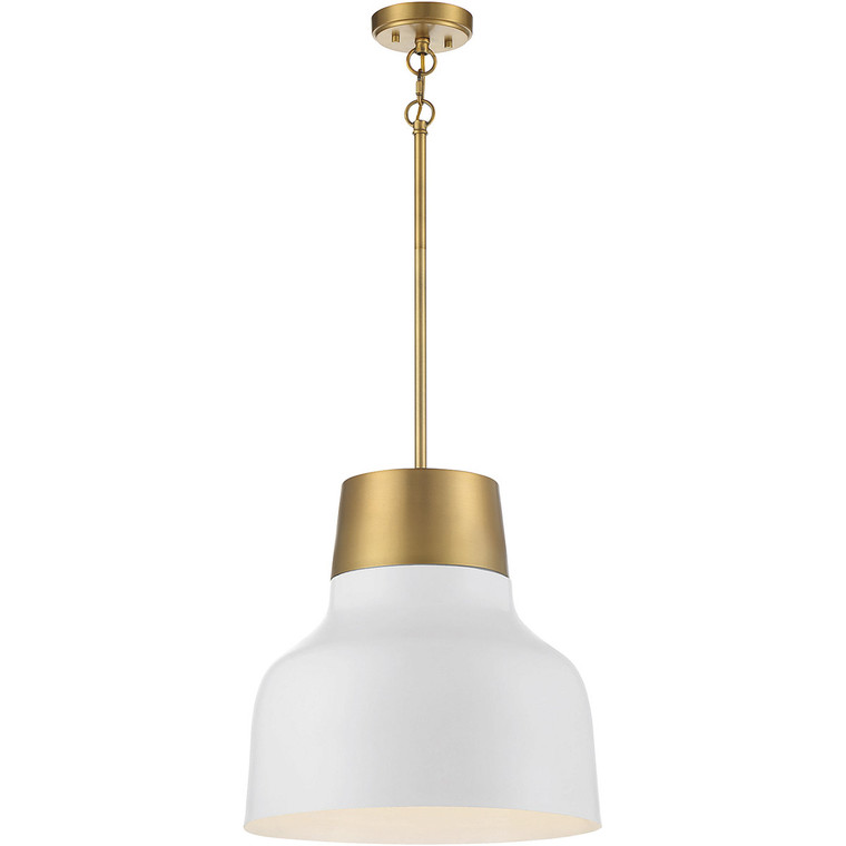Meridian 1-Light Pendant in White with Natural Brass M70115WHNB