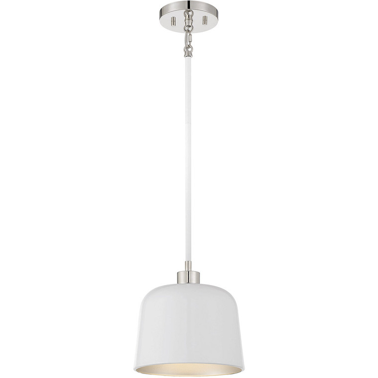 Meridian 1-Light Pendant in White with Polished Nickel M70118WHPN