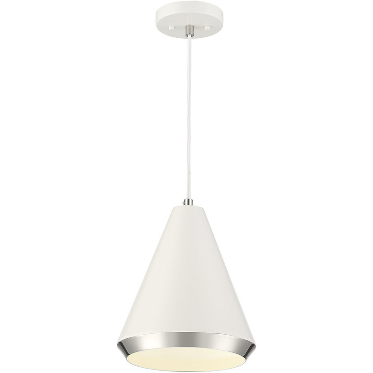 Meridian 1-Light Pendant in White with Polished Nickel M70122WHPN