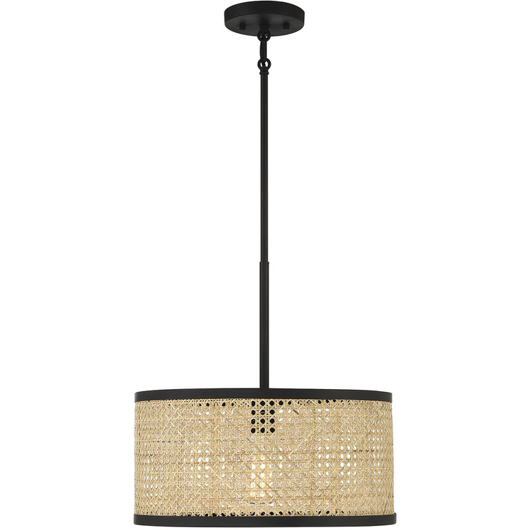 Meridian 1-Light Pendant in Natural Cane with Matte Black M7018MBK
