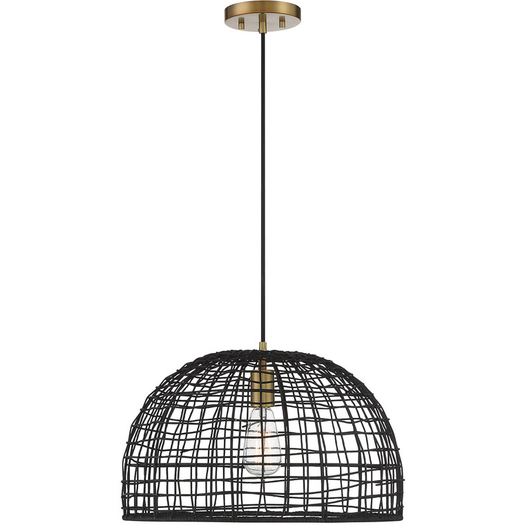 Meridian 1-Light Pendant in Black with Natural Brass Accents M70105BRNB
