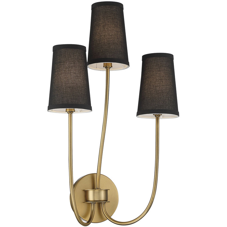 Meridian 3-Light Wall Sconce in Natural Brass M90065NB