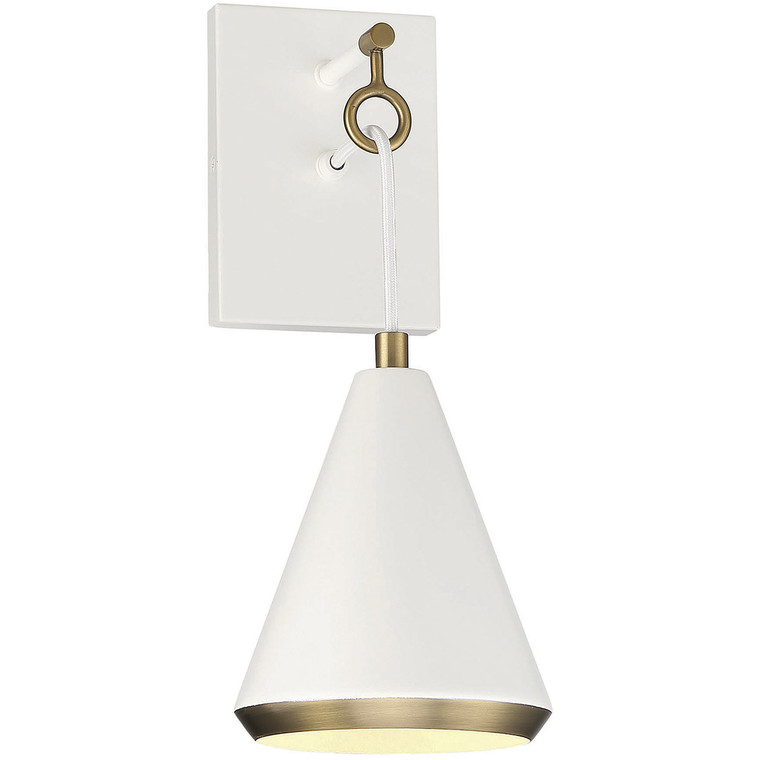 Meridian 1-Light Wall Sconce in White with Natural Brass M90066WHNB