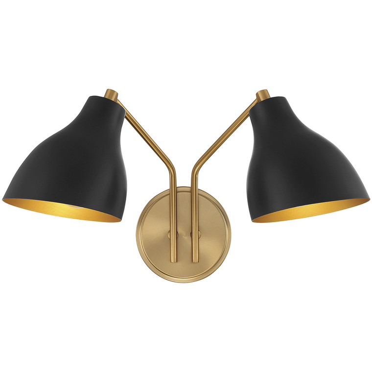 Meridian 2-Light Wall Sconce in Matte Black with Natural Brass M90075MBKNB