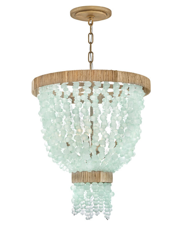Hinkley Lighting Dune Medium Pendant in Burnished Gold with Blue Sea Glass FR30204BNG-BG