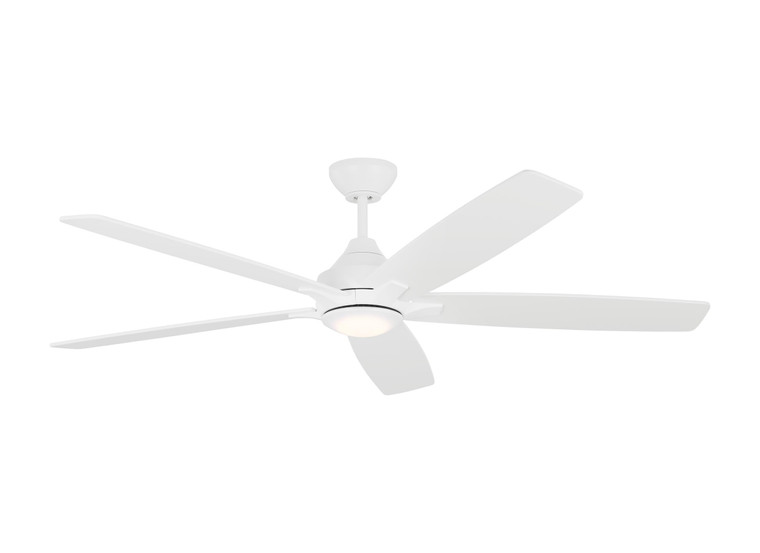 Visual Comfort Fan Lowden 60" Dimmable Indoor/Outdoor Integrated LED White Ceiling Fan with Light Kit, Remote Control and Reversible Motor in Matte White Handheld Remote, 6-speed, Reverse and Dimmer 5LWDSM60RZWD
