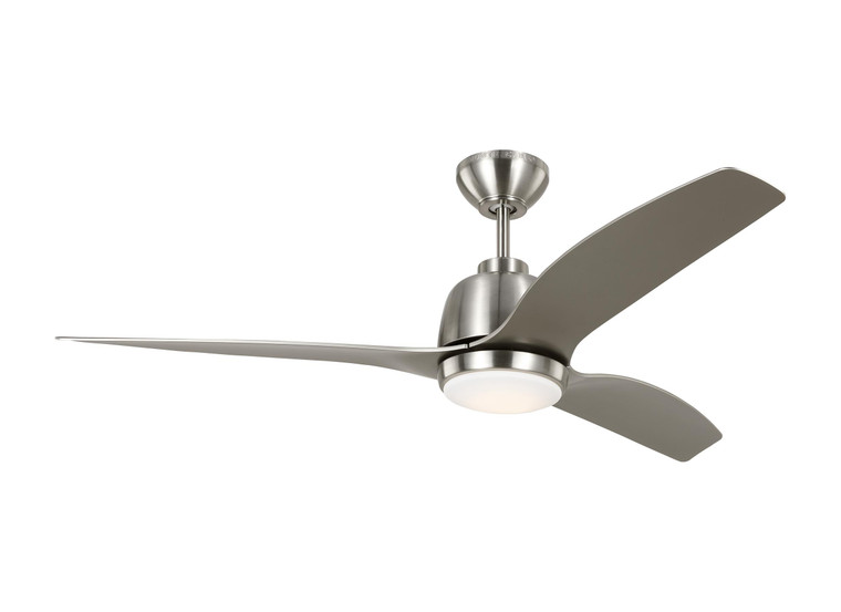 Visual Comfort Fan Avila 54" Dimmable Integrated LED Indoor/Outdoor Brushed Steel Ceiling Fan with Light Kit, Remote Control and Reversible Motor in Brushed Steel Handheld Remote, 4-speed, Dimmer and Manual Reverse 3AVLR54BSD