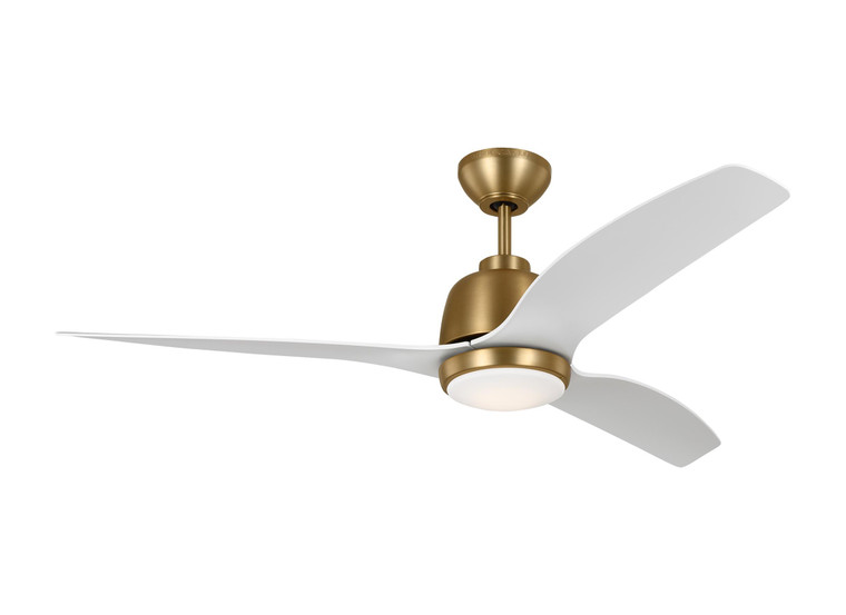 Visual Comfort Fan Avila 54" Dimmable Integrated LED Indoor/Outdoor Satin Brass Ceiling Fan with Light Kit, Remote Control and Reversible Motor in Satin Brass Handheld Remote, 4-speed, Dimmer and Manual Reverse 3AVLR54SBD