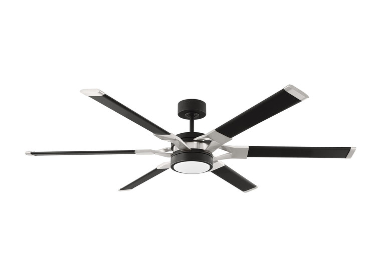 Visual Comfort Fan Loft 62 LED - Midnight Black w Brushed Steel in Midnight Black Handheld Remote, 6-speed, Reverse and Dimmer 6LFR62MBKD