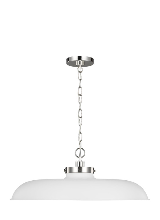 Visual Comfort Studio Chapman & Myers Wellfleet Transitional 1 Light Pendant in Matte White and Polished Nickel VCS-CP1111MWTPN