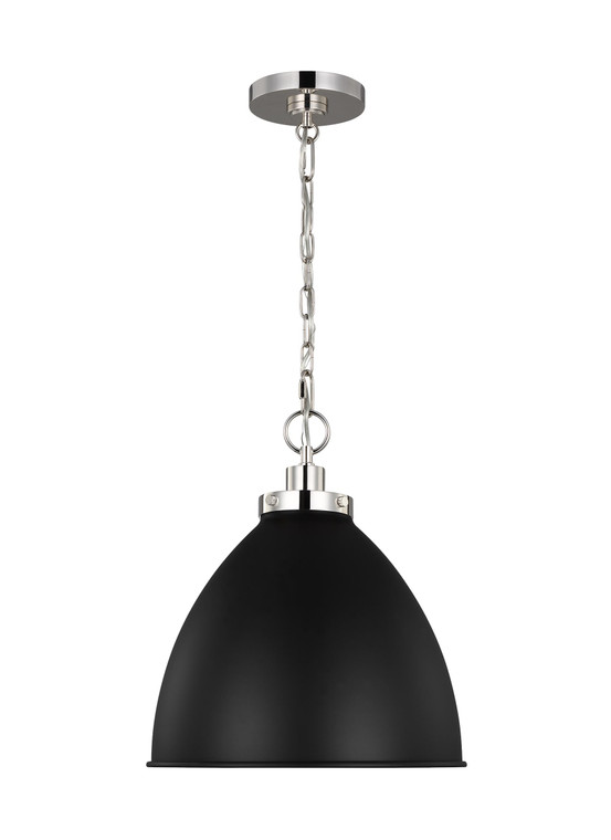 Visual Comfort Studio Chapman & Myers Wellfleet Transitional 1 Light Pendant in Midnight Black and Polished Nickel VCS-CP1291MBKPN