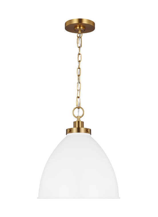 Visual Comfort Studio Chapman & Myers Wellfleet Transitional 1 Light Pendant in Matte White and Burnished Brass VCS-CP1291MWTBBS