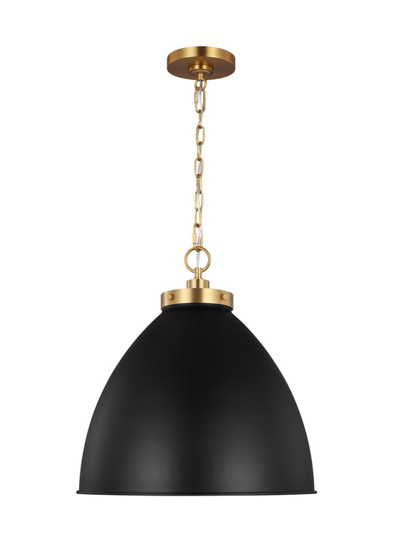 Visual Comfort Studio Chapman & Myers Wellfleet Transitional 1 Light Pendant in Midnight Black and Burnished Brass VCS-CP1301MBKBBS