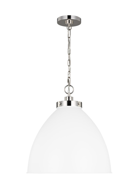 Visual Comfort Studio Chapman & Myers Wellfleet Transitional 1 Light Pendant in Matte White and Polished Nickel VCS-CP1301MWTPN