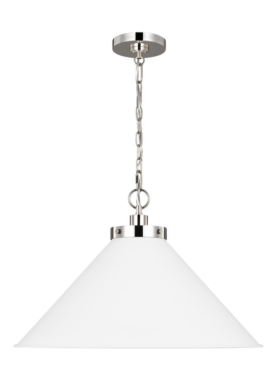 Visual Comfort Studio Chapman & Myers Wellfleet Transitional 1 Light Pendant in Matte White and Polished Nickel VCS-CP1311MWTPN