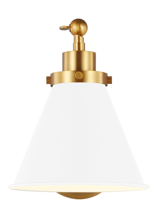 Visual Comfort Studio Chapman & Myers Wellfleet Transitional 1 Light Wall Bath Fixture in Matte White and Burnished Brass VCS-CW1121MWTBBS