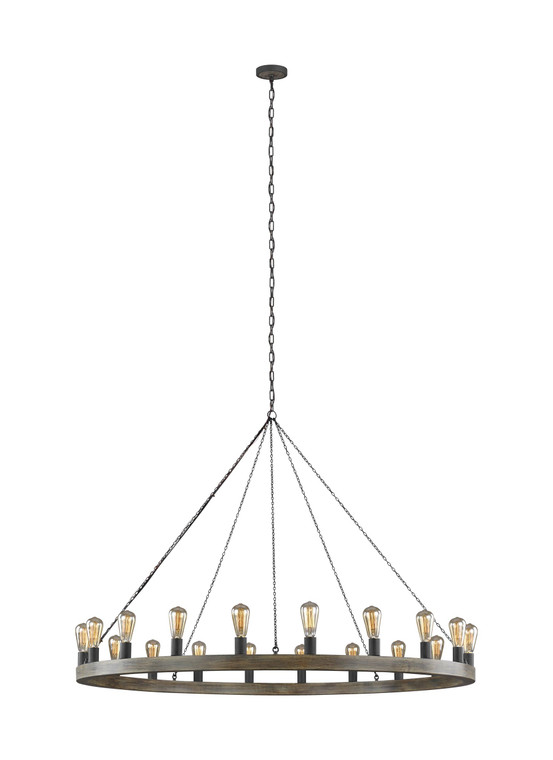 Visual Comfort Studio Sean Lavin Avenir Old World 20 Light Chandelier in Weathered Oak Wood / Antique Forged Iron VCS-F3933/20WOW/AF