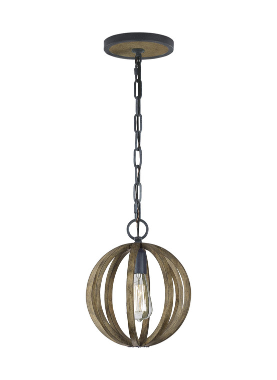 Visual Comfort Studio Sean Lavin Allier Transitional 1 Light Pendant in Weathered Oak Wood / Antique Forged Iron VCS-P1302WOW/AF