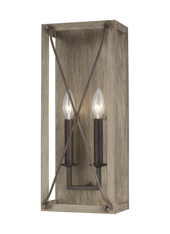 Visual Comfort Studio Sean Lavin Thornwood Transitional 2 Light Wall Bath Fixture in Washed Pine VCS-4126302-872