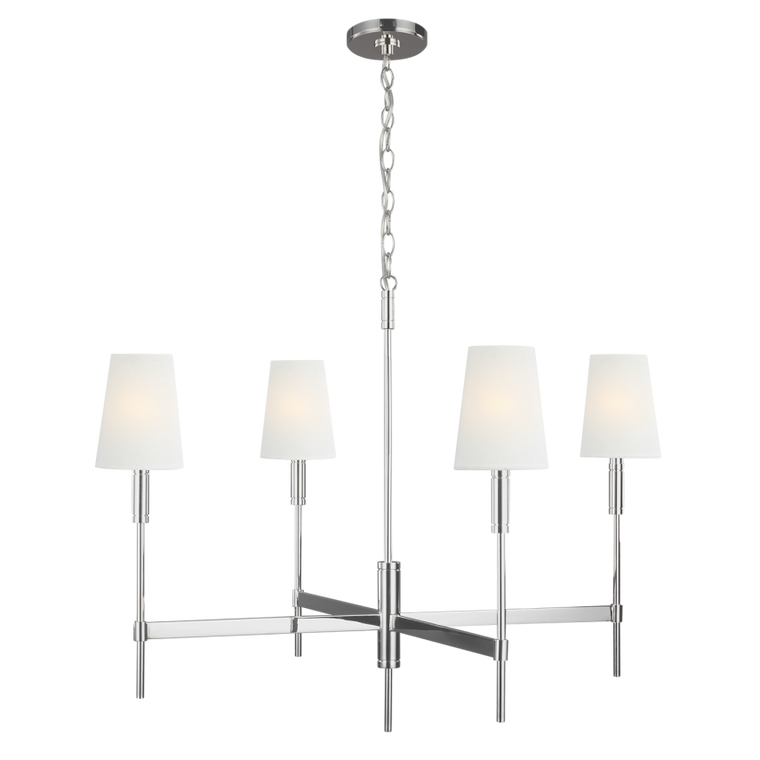 Visual Comfort Studio Thomas O'Brien Beckham Classic Transitional 4 Light Chandelier in Polished Nickel TC1044PN