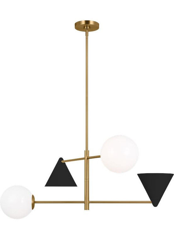 Visual Comfort Studio AERIN Cosmo Mid-Century Modern Large Chandelier in Midnight Black and Burnished Brass AEC1104MBKBBS