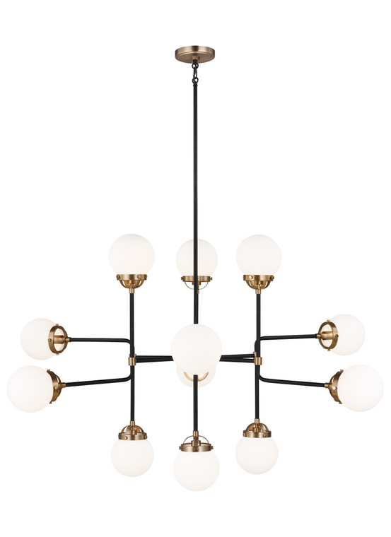 Visual Comfort Studio  - Studio Collection  Cafe  Twelve Light Large Chandelier in Satin Brass / Midnight Black 3187912EN-848