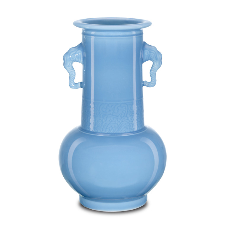 Currey & Co. Sky Blue Elephant Handles Vase 1200-0608