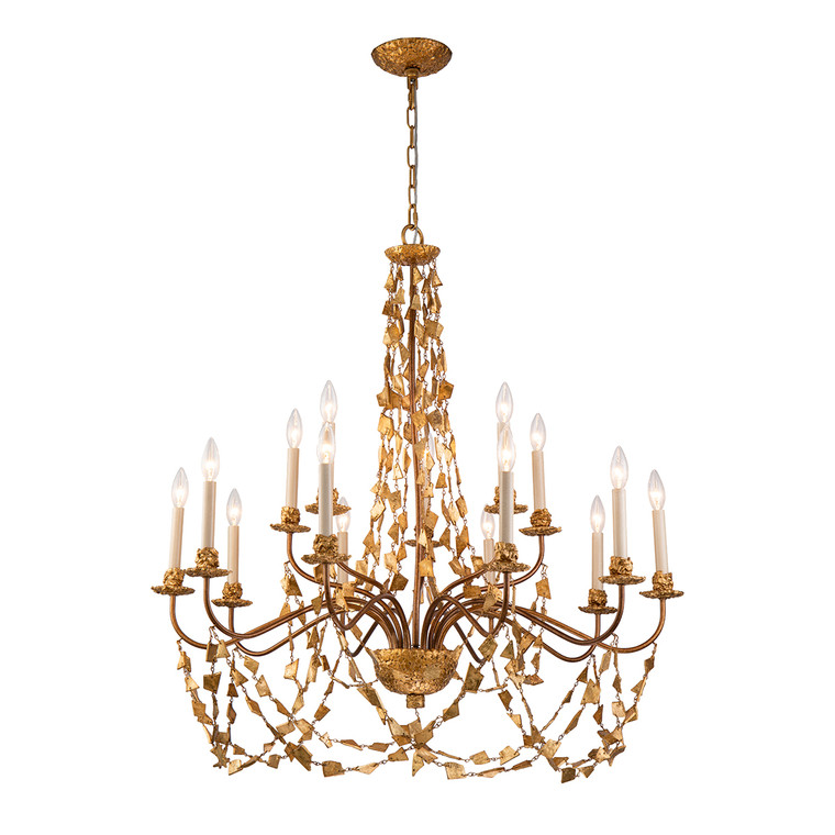 Lucas McKearn Mosaic Extra Large Antiqued Gold Flambeau Inspired 15 Light Chandelier