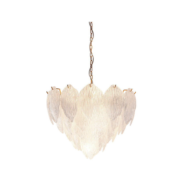 Lucas McKearn Acanthus Textured Glass Updated Modern Distressed Gold Small Chandelier