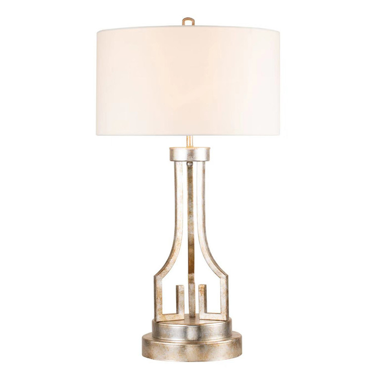 Lucas McKearn Lemuria Large Buffet Lamp in Distressed Gold and White Drum Shade