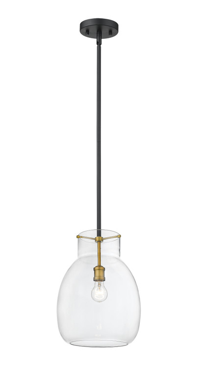 Z-Lite Bella 1 Light Pendant in Matte Black + Olde Brass 476P-ROD-MB-OBR