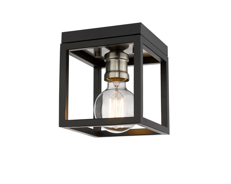 Z-Lite Kube 1 Light Flush Mount in Matte Black + Brushed Nickel 480F1-MB-BN